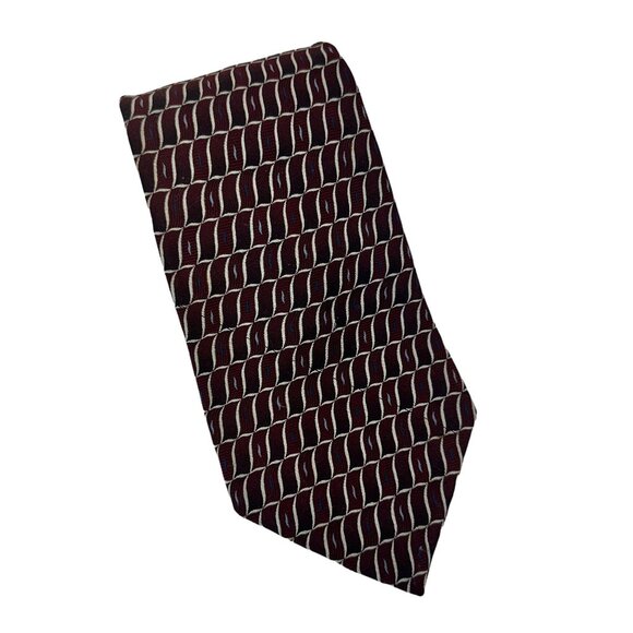 Burma Bibas Mens Silk Tie Burgundy White Geometric Pattern Necktie Classic - Picture 1 of 6